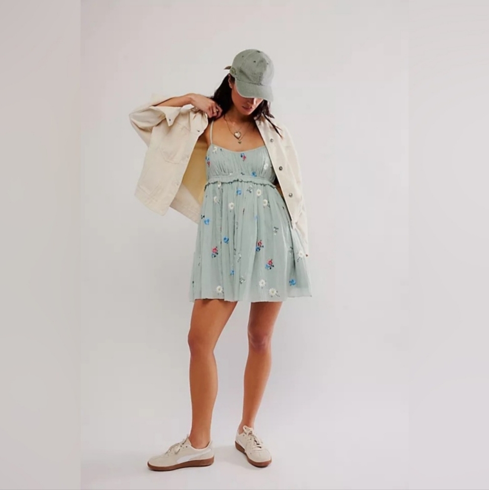 Free People Alana Babydoll Dress Mermaid's Tail Combo Light Blue Size‎ Large